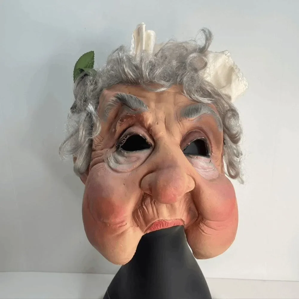 Vintage Old Lady Granny Mask Halloween‎ Grandma Made In Germany Gray Hair Bonnet